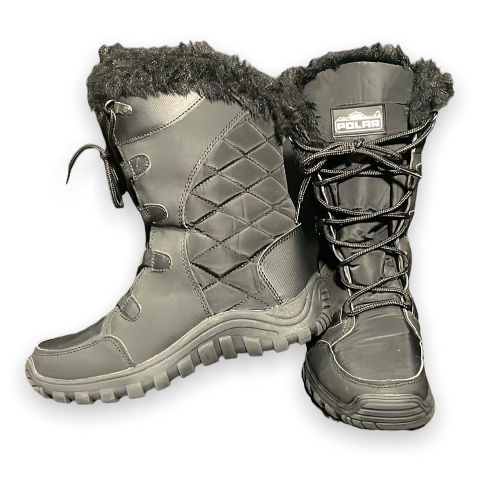 Polar Womens Quilted Faux Fur Winter Rubber Sole Durable Snow Rain Boots size 7